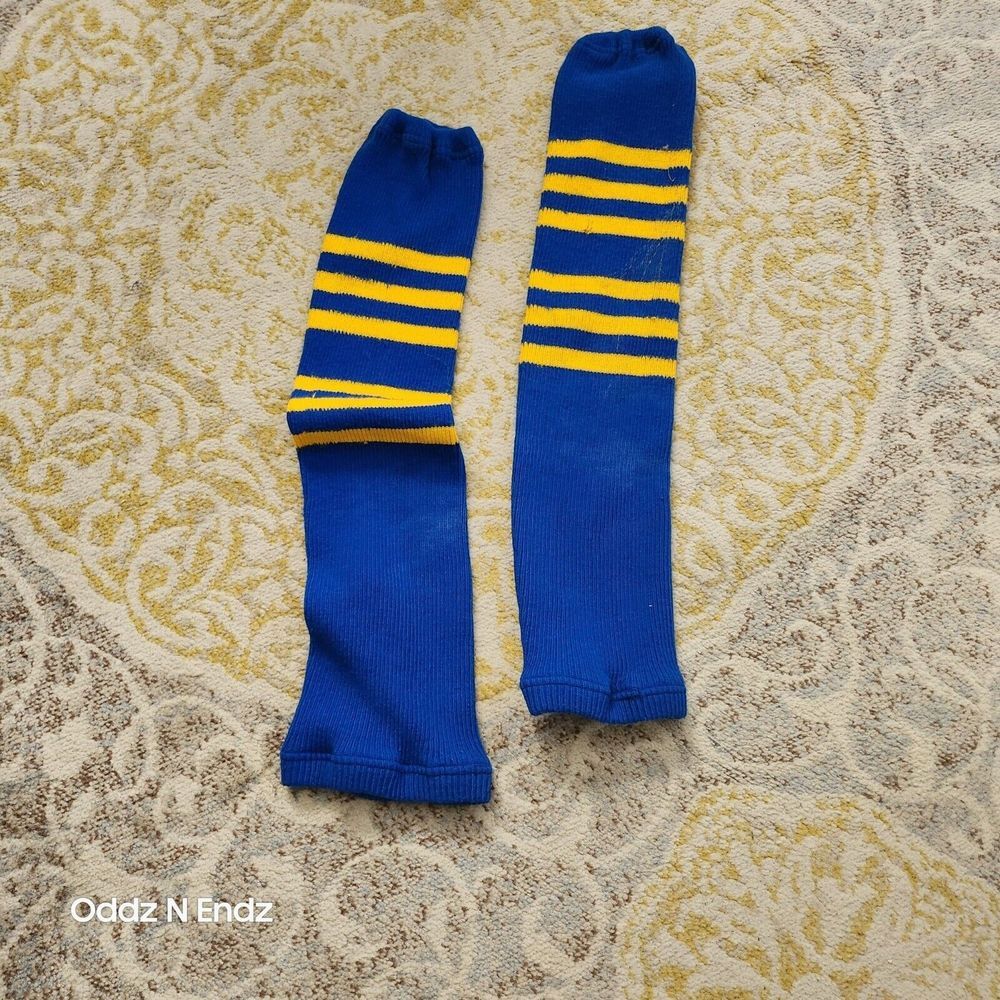 Vintage Blue &‎ Yellow Striped Knee-High Tube Socks Unisex 27" Long